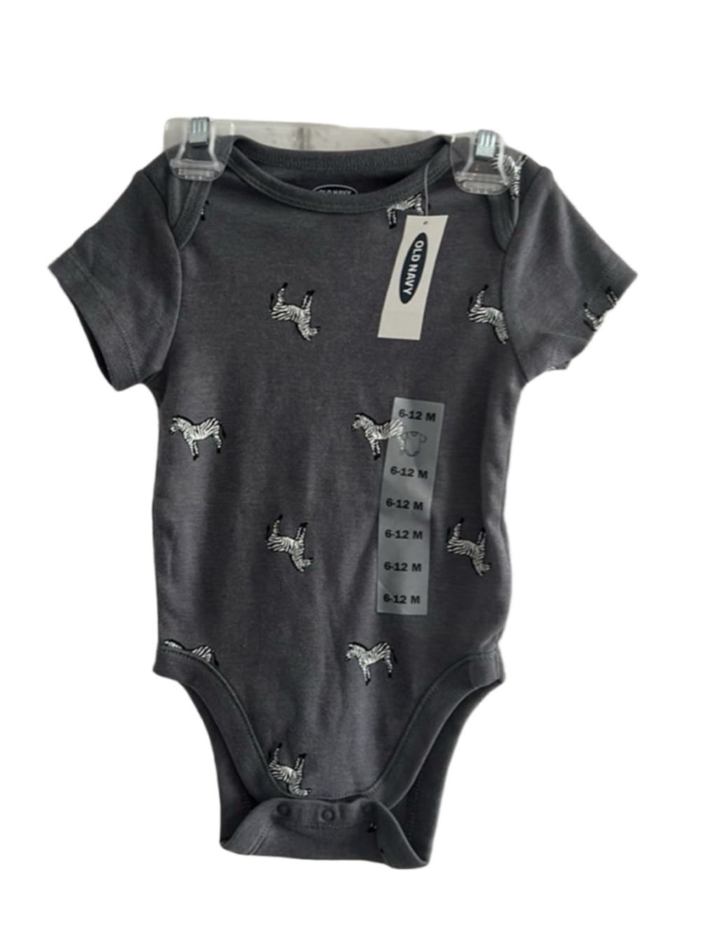 NWT Old Navy Baby Gray Zebra Print Short Sleeve Bodysuit size 6-12 months